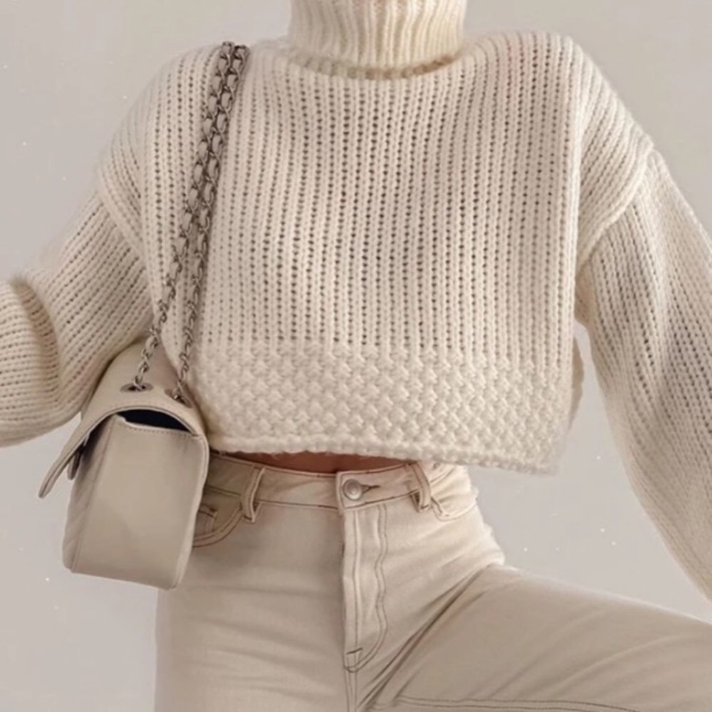 White turtleneck thick cropped TIGER MIST sweater